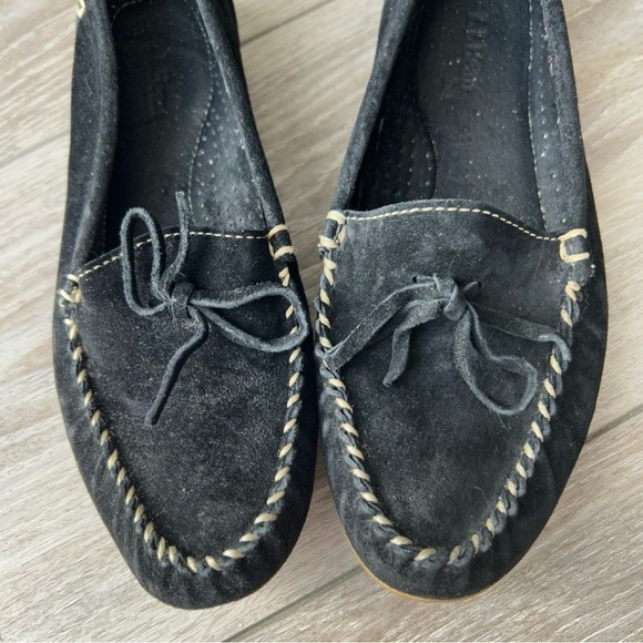 LL  Bean Black Suede Leather Slip On Loafers - Picture 3 of 13
